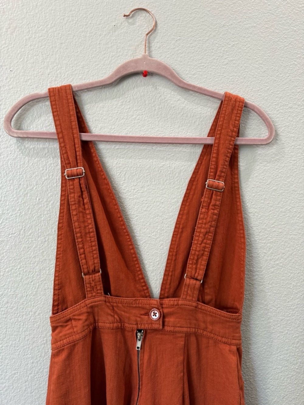 Montrez Wide Leg Jumpsuit Rust Orange Overalls Adjustable Top Boho Flare Pants - Picture 4 of 13